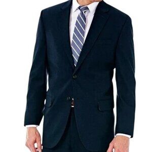 Haggar Navy Polyester Blazer 46R 2 Brass Buttons Center Vent 3 Sleeve Button 46R